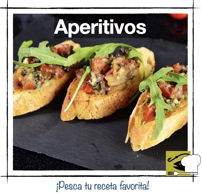 Tostadas tipo bruschetta con tomate, albahaca y rúcula. Miniatura de categoría de recetas de Aperitivos en Pescandorecetas.com.