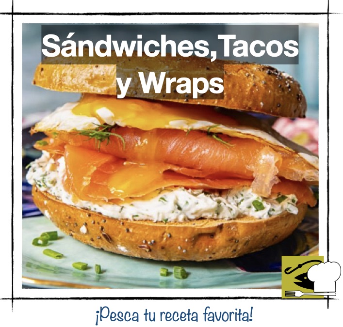 Bagel de semillas con queso crema, eneldo y salmón ahumado. Miniatura de categoría de Sándwiches, Tacos y Wraps de mar en Pescandorecetas.com.