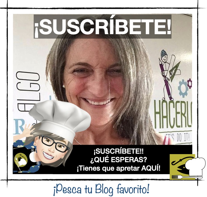 Rosana Romano, foodie experta con habilidad culinaria, sonriendo e invitando junto a su avatar, al usuario a suscribirse a la newsletter de Pescandorecetas.com. CTA: ¡Tienes que apretar AQUÍ!