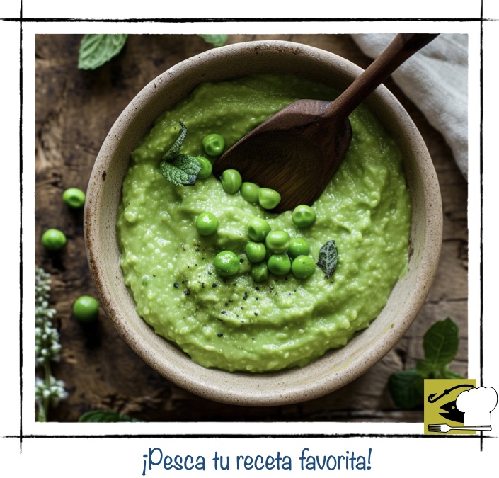 Primer plano de un puré de verduras cremoso en cuenco rústico con una cuchara de madera, representando guarniciones suaves y elegantes.